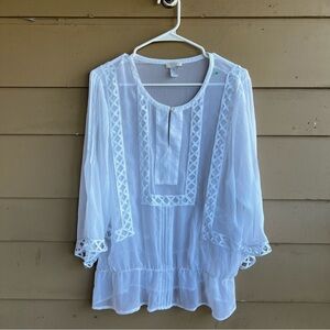 Chico's White Sheer Blouse - Size M - Vacation Travel Lightweight